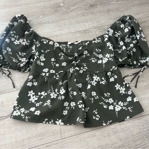 Green Floral Baby Doll Top